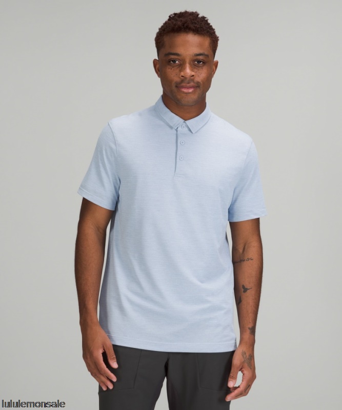 Lululemon Verkauf DELULU750 | Evolution Kurzarm Poloshirt Pique Stoff Blau Meliert Leinen